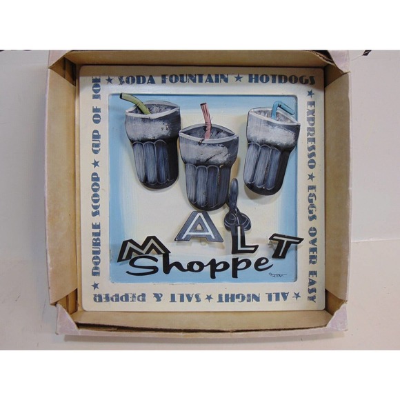 Ice Cream Soda Shoppe Signs 3D Fountain Malt Hotdog Expresso Scoops Drinks VTG - Picture 6 of 13